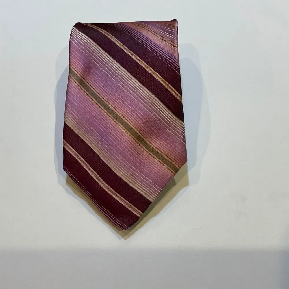 ROBERT TALBOTT Best of Class Silk Repp Tie Luxury Stripe Pink/gold/Mauve USA